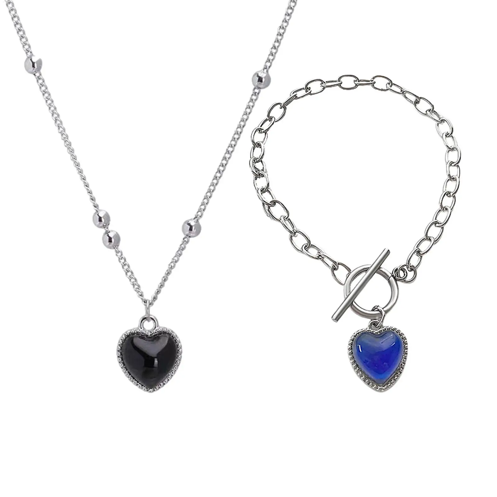 Thermochromic Mood Monitor Heart Pendant Necklace Color Change As Emperature Women Girls Clavicle Chain Necklaces Lover Jewelry