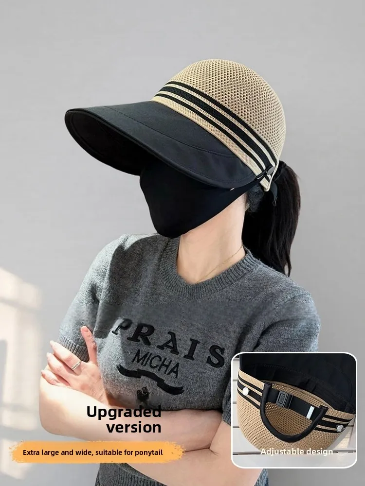 Women's Summer Wide Brim Fishing Hat Breathable Sunshade UV Protection Hollow out Bicycle Riding Cap Adjustable round Top Hat