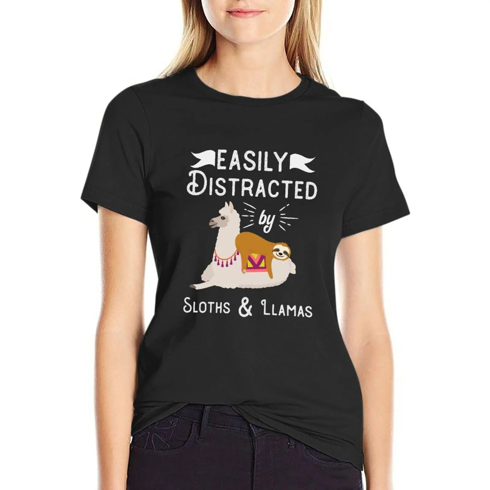 Easily Distracted By Sloths And llamas product T-Shirt hippie clothes designer clothes Women luxury