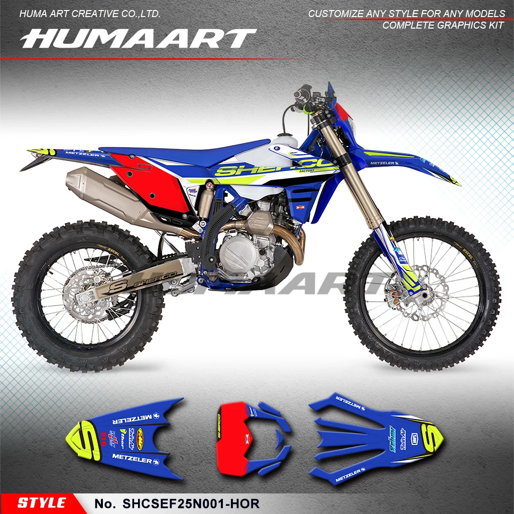 HUMAART Graphics Kit Restyle Sticker Kit for 2025 Sherco SE 125 250 300 / SEF 250 300 450 500 Blue Red, SHCSEF25N001-HOR