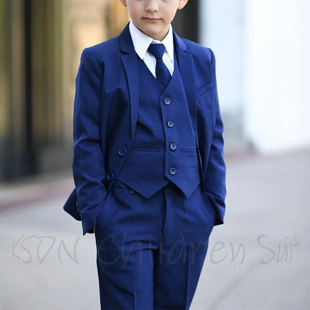 Navy Blue Boys Suit Three Pieces Fashion Notch Lapel Single Breasted Solid Full Set Birthday Party Prom Outfit Customized
