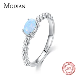 MODIAN Genuine 925 Sterling Silver Natural Oval Opals Original Design Finger Rings For Women Fashion Fine Jewelry Accessories