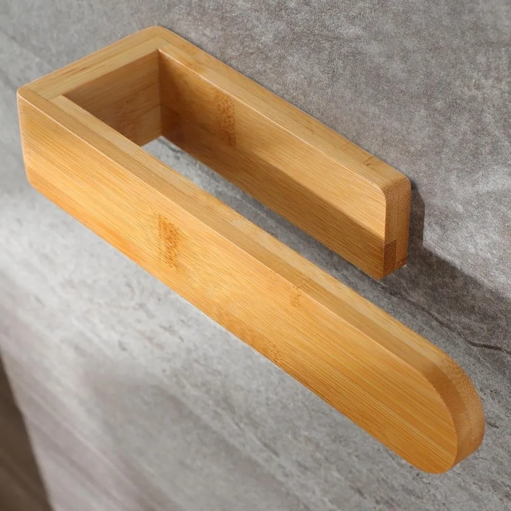 

Durable Adhesive Bamboo Wooden Towel Rack Waterproof Wall-Mounted Bathroom Organizer Toilet Storage No Drill Shelf Bathroom
