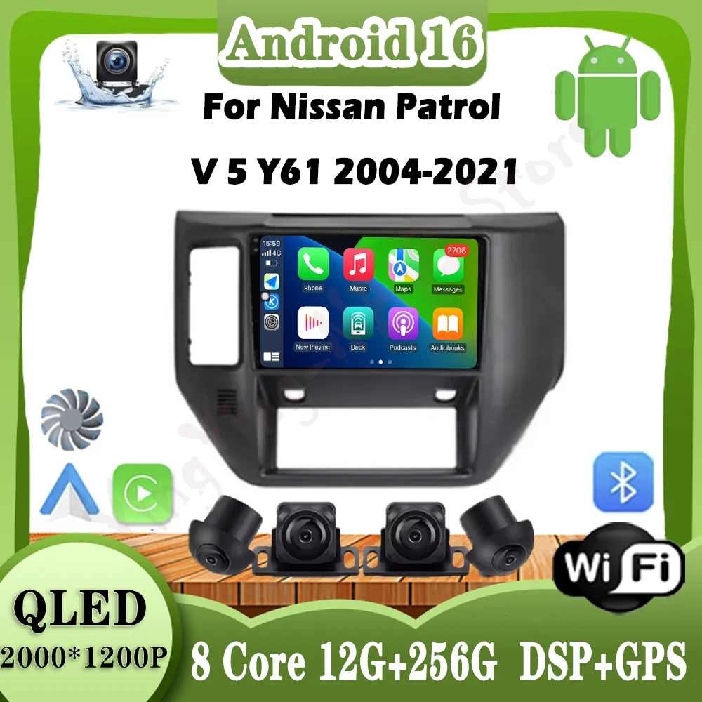 

For Nissan Patrol V 5 Y61 2004-2021 Android Auto Screen Stereo Car Radio Carplay 4G Wifi BT DSP RDS Navigation GPS No 2din