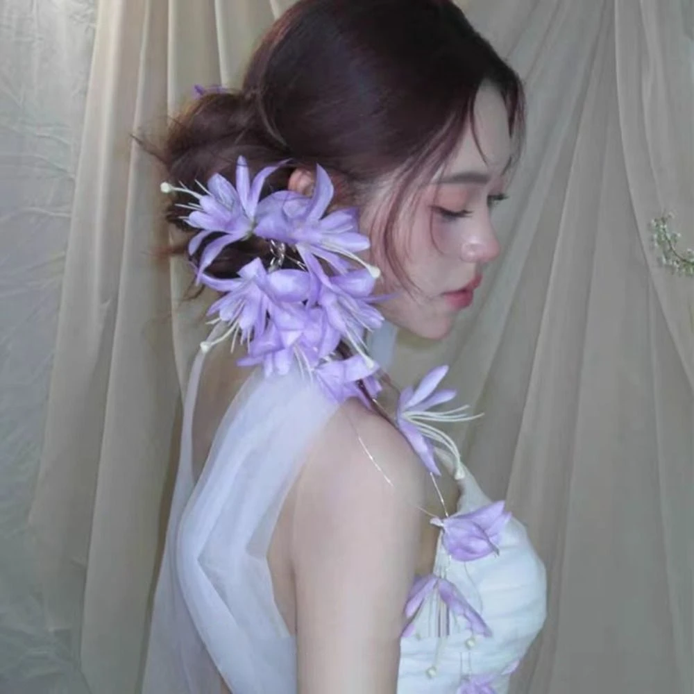 Hiasan Kepala Pengantin Rumbai Bunga Peri Gaya Perancis Elegan Hiasan Kepala Pengantin Pesta Pernikahan Perhiasan Rambut Aksesori Rambut