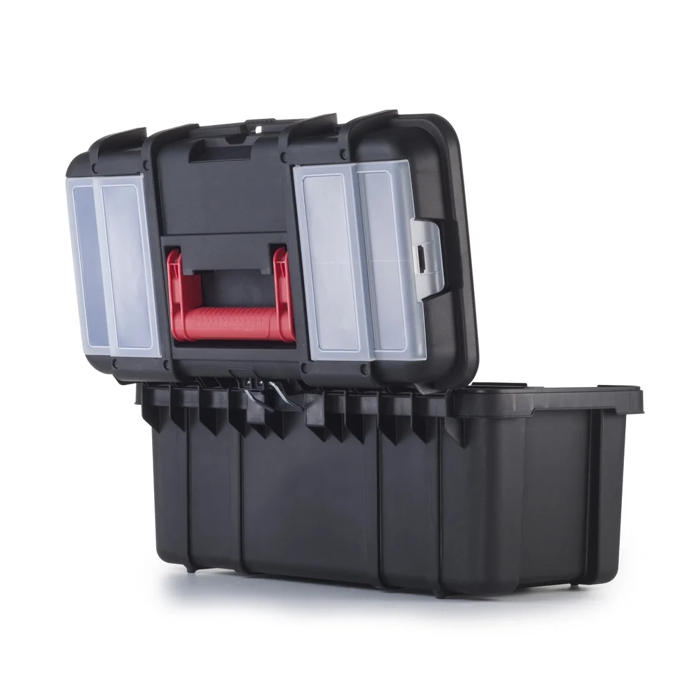 19 Inch Plastic Toolbox Heavy Duty Storage Kit Portable Tool Organizer Removable Tray Lid Organizers Lockable Design