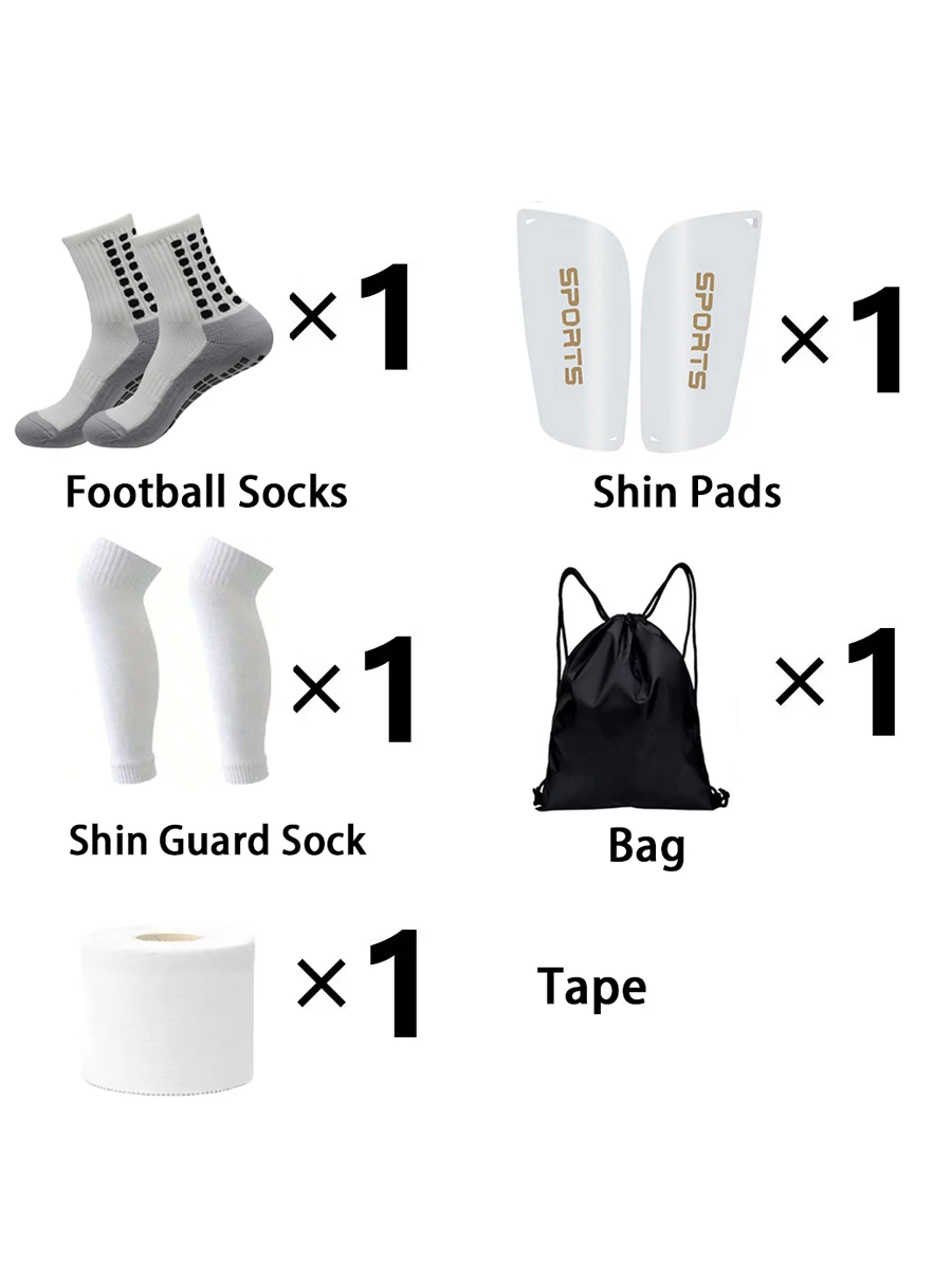 

Набор из 5 предметов: спортивные футбольные носки для мужчин и женщин, эластичные носки для занятий спортом на открытом воздухе, мешок для мяча на шнурке, защитная лента для ног