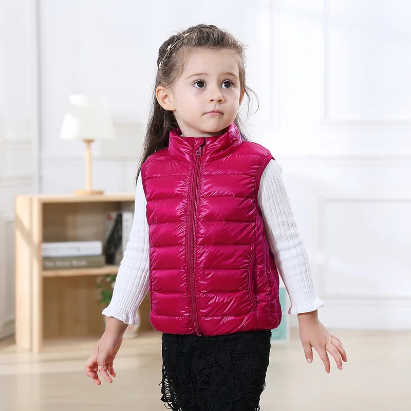 B080  KIDS Autumn Ultra Light Vest Brand Natural Duck Down Stand Collar Vest Lightweight Baby Jacket Fall Winter Boy Girl Vest