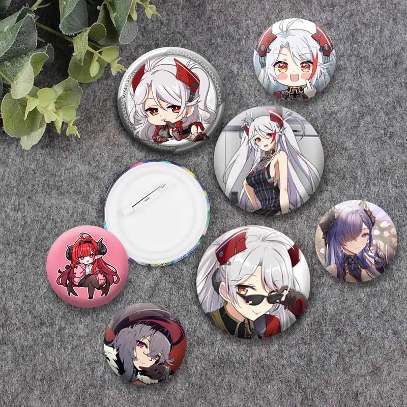 Azur Lane Game Button Pins Cute Cartoon Girls Akagi Kaga Akashi Prinz Eugen Belfast Hood Badge Round Snap-in Brooch Pn Backpack