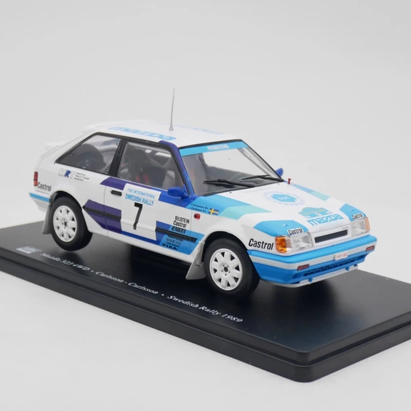 IXO 1:24 Mazda 323 4WD WRC 1989 Modello di auto da rally in lega Collezione statica Decorato Regali di festa Giocattoli