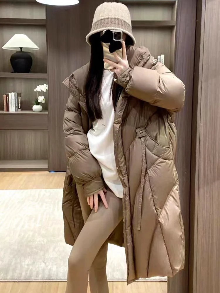 

Winter Women's Down Jacket Thickened 90 Duck Down Jacket Hooded Mid-length Parka Slim Fashion Puffy Touch Bread Down Jacket