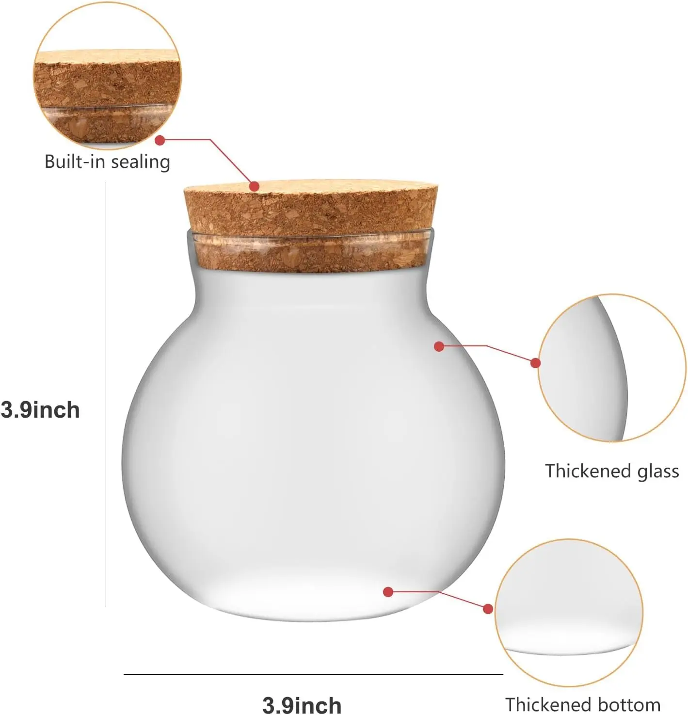 500ML Spherical Glass Food Storage Container with Cork Lids Large Capacity Sealed Glass Bottles Pot Jar for Kitchen Organizer