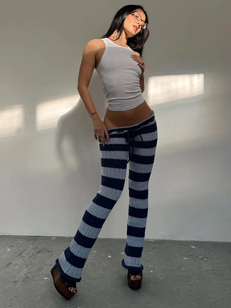 Nibber الخريف الاتجاه السراويل الطويلة امرأة شريط المرقعة الكروشيه Shiring مرونة عالية الخصر نحيل الخوخ الورك الشارع نمط قيعان