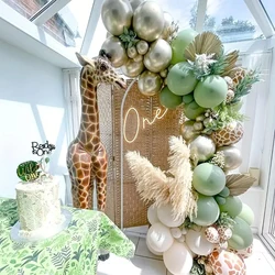 137 Jungle themed Deer patterned Giraffe Balloon Decorations Forest Avocado Green Sand White Metal Balloon Chains