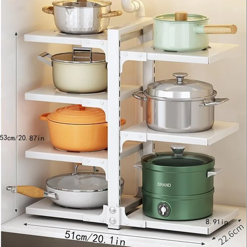 A height-adjustable 2/3/4/5/7-layer adjustable stainless steel kitchen storage rack, kitchen storage shelf, multi-layer drain organizer for pots, pans and tableware, painted finish, black, kitchen storage | shelf, kitchen sink under cabinet pot storage, m view 8