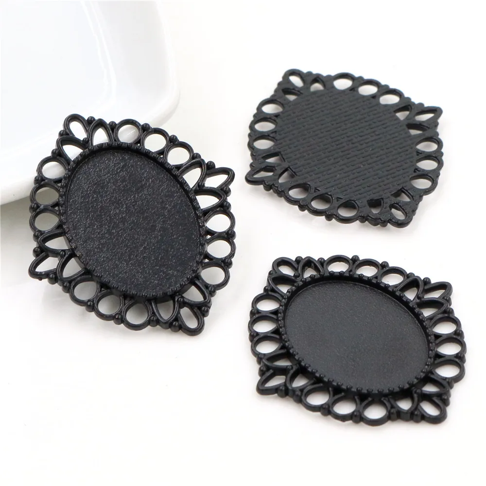 10pcs 18x25mm Formato Interno Nero Antico Placcato Argento/Bronzo Nero Classico Cammeo Cabochon Impostazione di Base pendente della collana di risultati