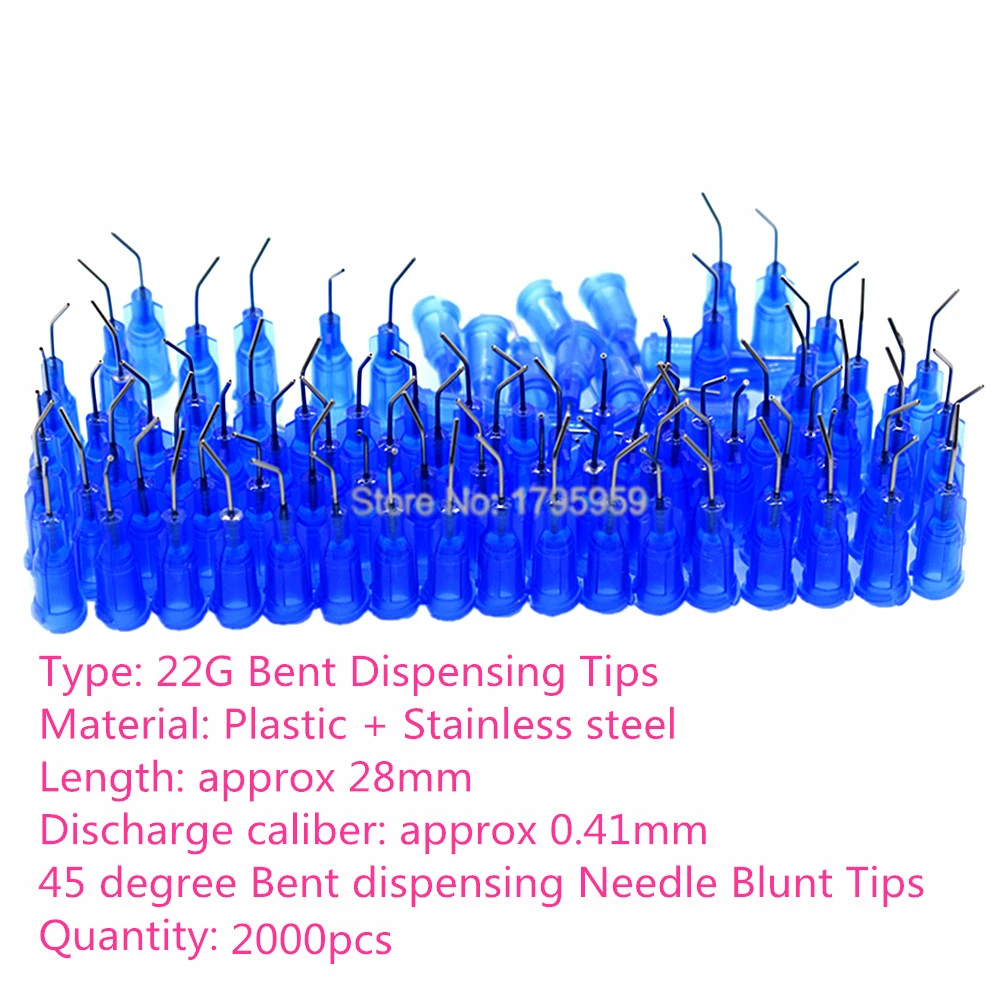 2000pcs Bent Dispensing Tips Blunt Tips Needles 14G 15G 16G 18G 20G 22G 45 Degree Bent Adhesive Dispensing Tapered Needle Tools