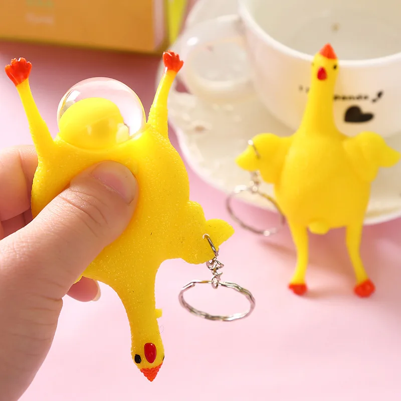 Cute Chicken Egg Laying Hens Crowded Stress Ball Keychain Creative Funny Spoof Tricky Gadgets Toy Chicken Keyring Key Chains