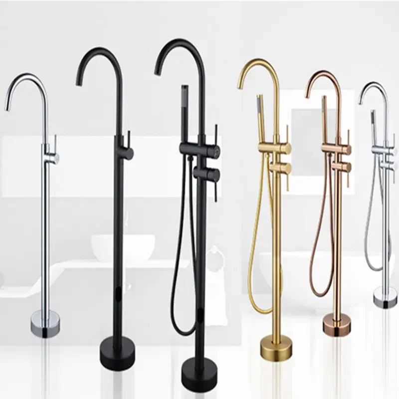 Tuqiu bathtub faucet handheld shower free standing rose gold bathtub mixer taps floor or wall mounted bathtub mixer