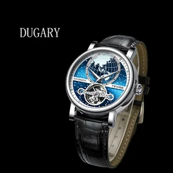 DUGARY Fashion Sky automatic mechanical watch Tourbillon waterproof luminous sports Wristwatch Leather strap Relogio Masculino