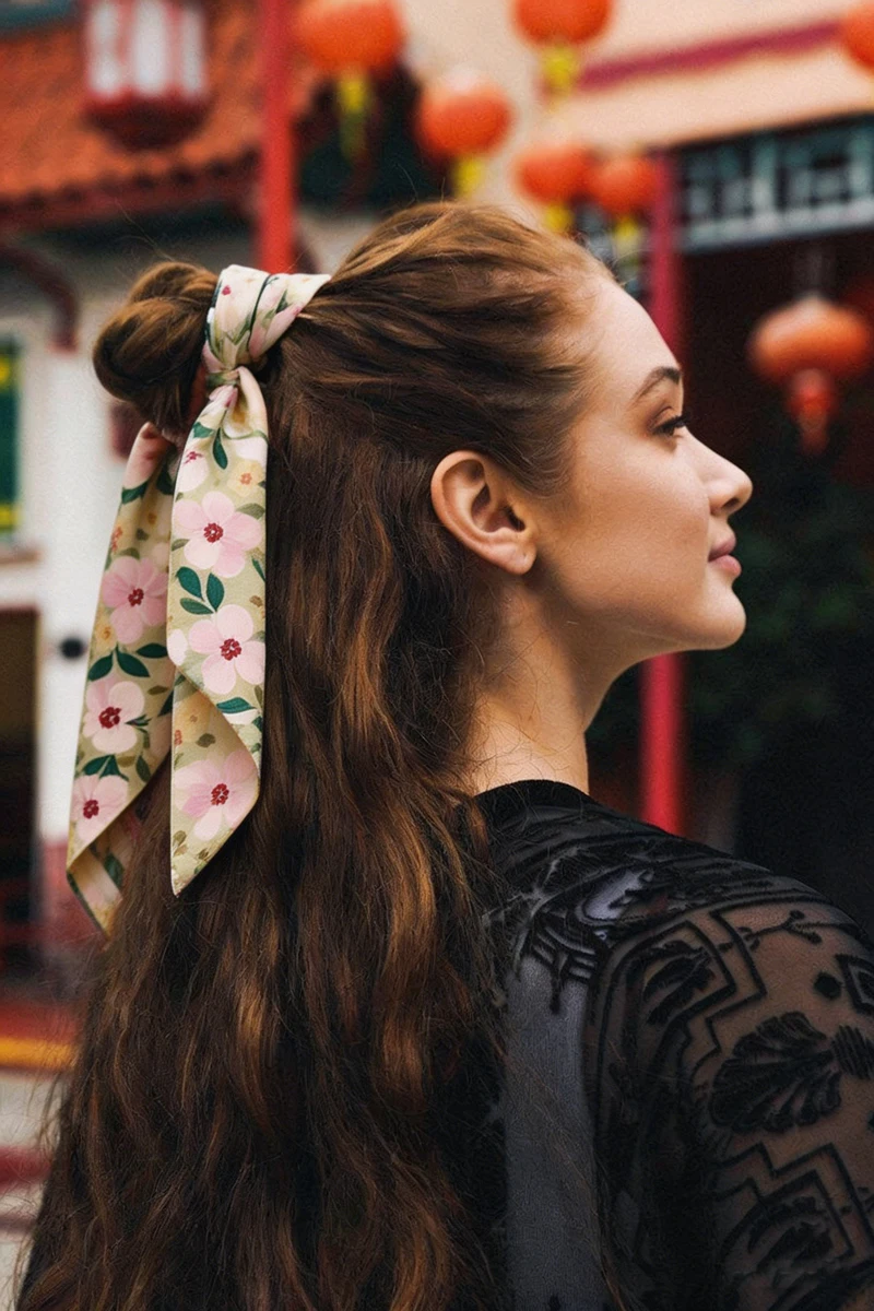 

Women Floral Hair Twilly Scarf Soft Satin Hair Ribbon Bandana Neck Scarf Bag Decor Beach Trip Daily Wear Fashion Hair Accessory