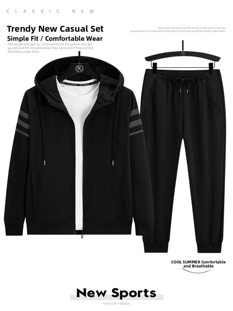 

Men's Hooded Sweatirt Cardigan Loose Running Clothes Spring Autumn Casual Two-Piece Set Outdoor Sports New Sle Loose plus...