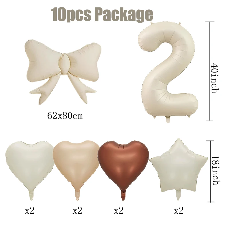 10pcs Cream Beige Bow Balloons with 40inch Large Number Balloons or Kids girls Birthday Anniversary Party Decoration Supplies