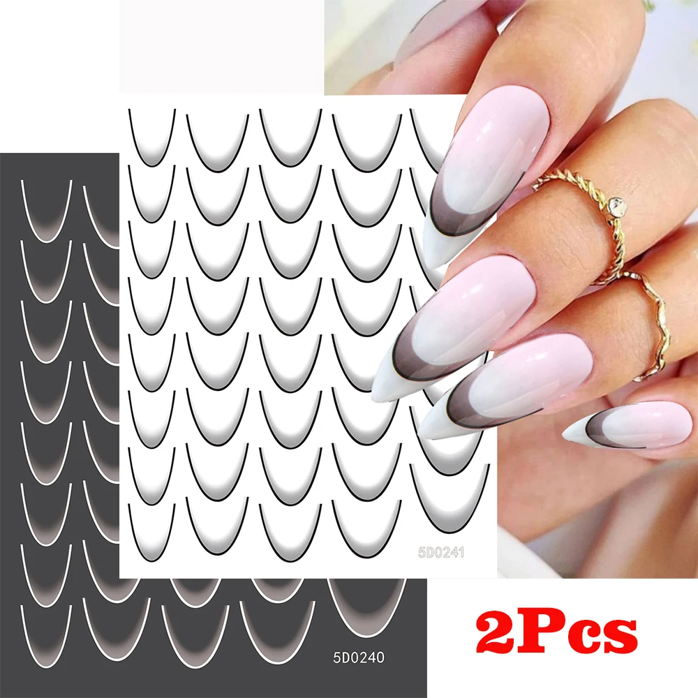 

2 шт. градиентные наклейки для ногтей с французской линией, черно-белые полосатые самоклеящиеся ползунки, сделай сам, наклейки с эффектом омбре, маникюрные направляющие, украшение