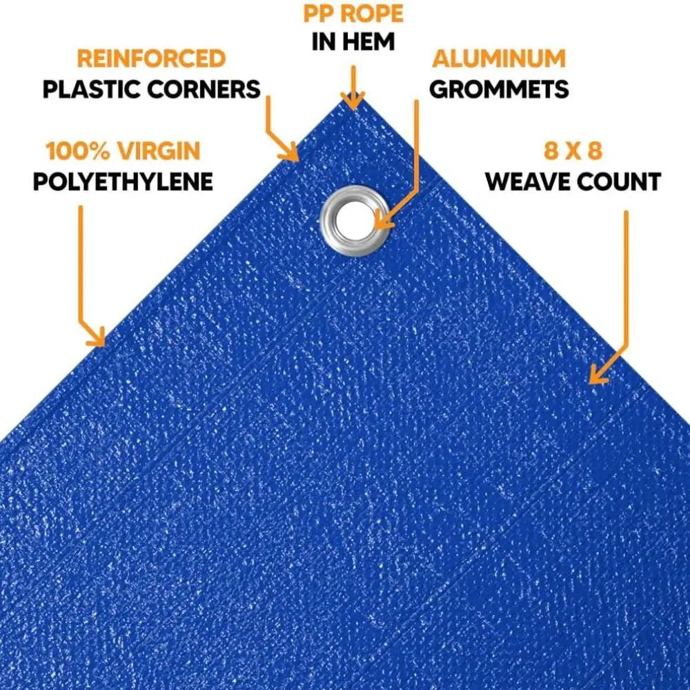 أقمشة زرقاء شديدة التحمل مقاس 20 × 25 قدم، 6 مل، مقاومة للماء، مقاومة للأشعة فوق البنفسجية، حلقات معززة، غطاء متعدد الأغراض #4