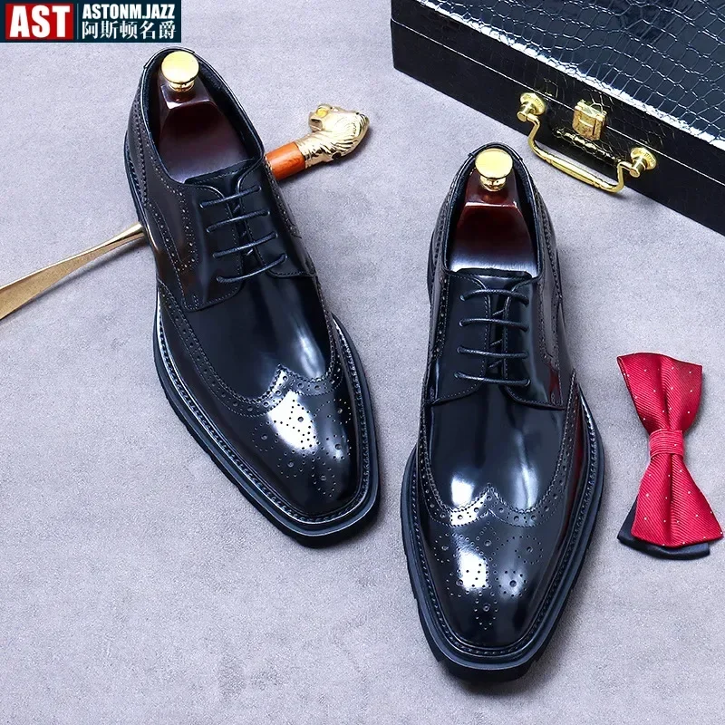 Мужские модельные туфли из лакированной кожи в стиле ретро, роскошные качественные туфли ручной работы из натуральной кожи, весенние броги 202, свадебные туфли для мужчин