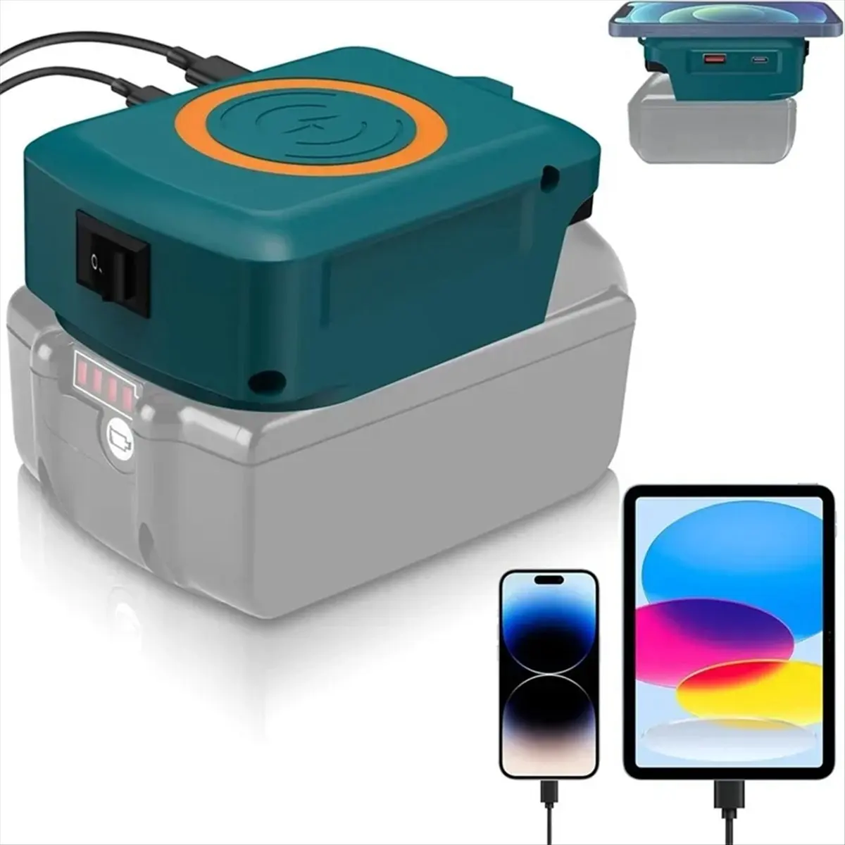 

Беспроводное зарядное устройство INABEZ для мобильных телефонов, адаптер для литиевых аккумуляторов Milwaukee 18V с быстрой зарядкой USB-C 2.1A для Milwaukee