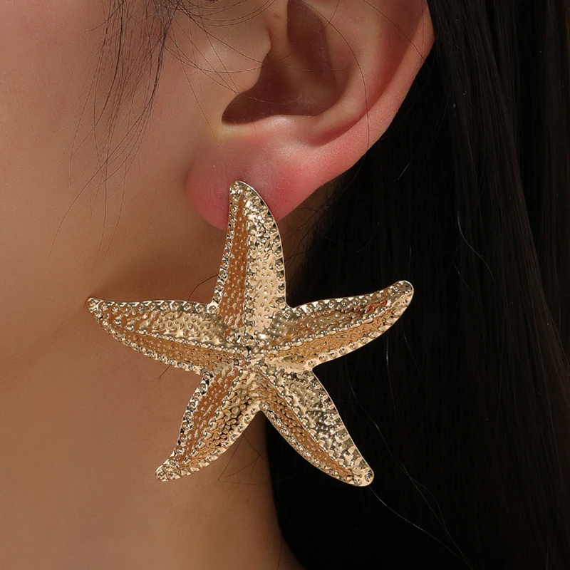 Bohemia Starfish Stud Earrings For Women Ladies Metal Exaggerated Large Star Drop Earrings Summer Holiday Party Jewelry Gifts