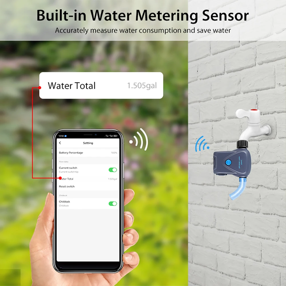 Tuya Smart Zigbee Water Timer Sprinkler Irrigation With Water Metering for Garden Plants Mobile Remote Control