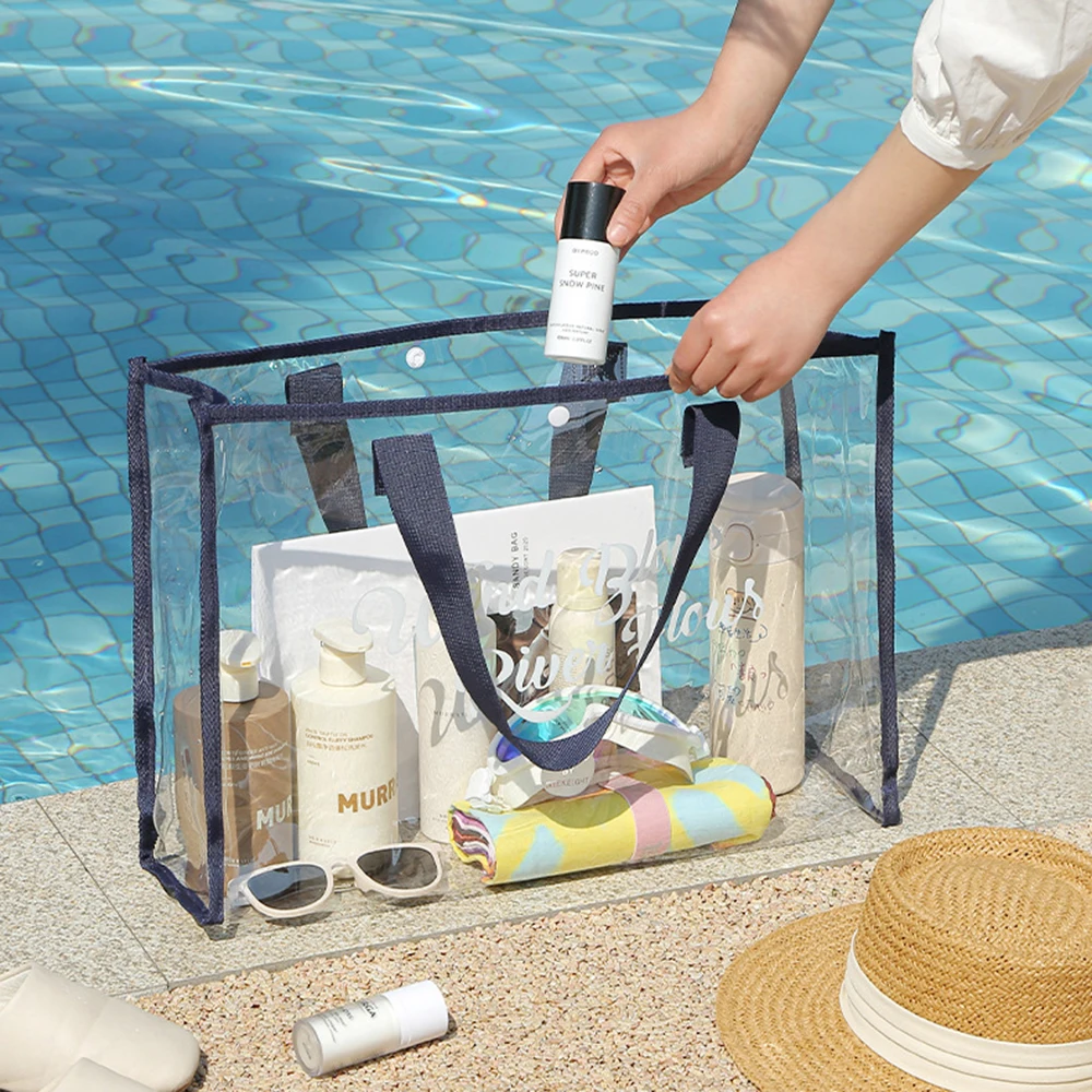 Cosmetic Pouch Beach Tote - Lightweight Beach Bag with Phone Pouch Waterproof Foldable Tote Bag for Beach, Pool,  Vacation