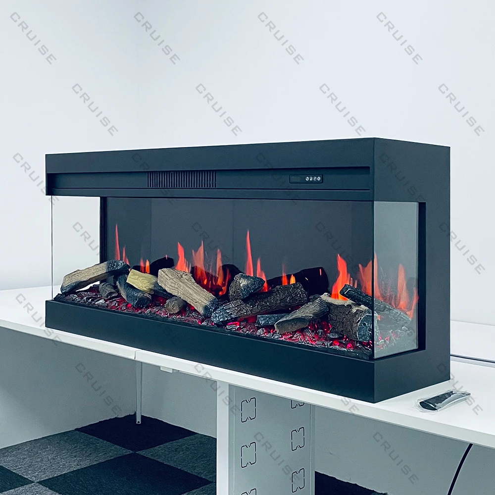 LCD Holographic Fireplace, 2470mm 220V Electric Heating Fireplace Insert, 3D Realistic Flame, Built-in Home Decorative Heater