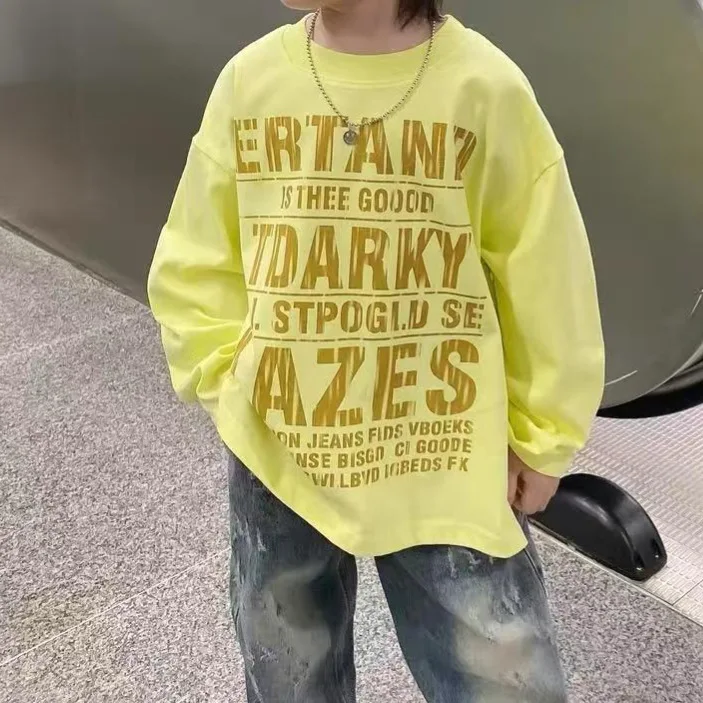 

autumn boys girls t-shirt clothing baby children Korean alphabet print long tops kids clothes toddler streetwear 2 to 10 yrs