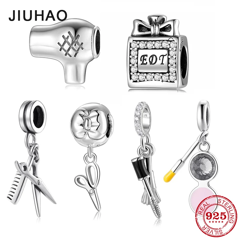 Fine Pendant 925 Sterling Silver Beauty Hairdressing Tool Comb  Bead Jewelry Making Fit Original JIUHAO Charm Bracelet