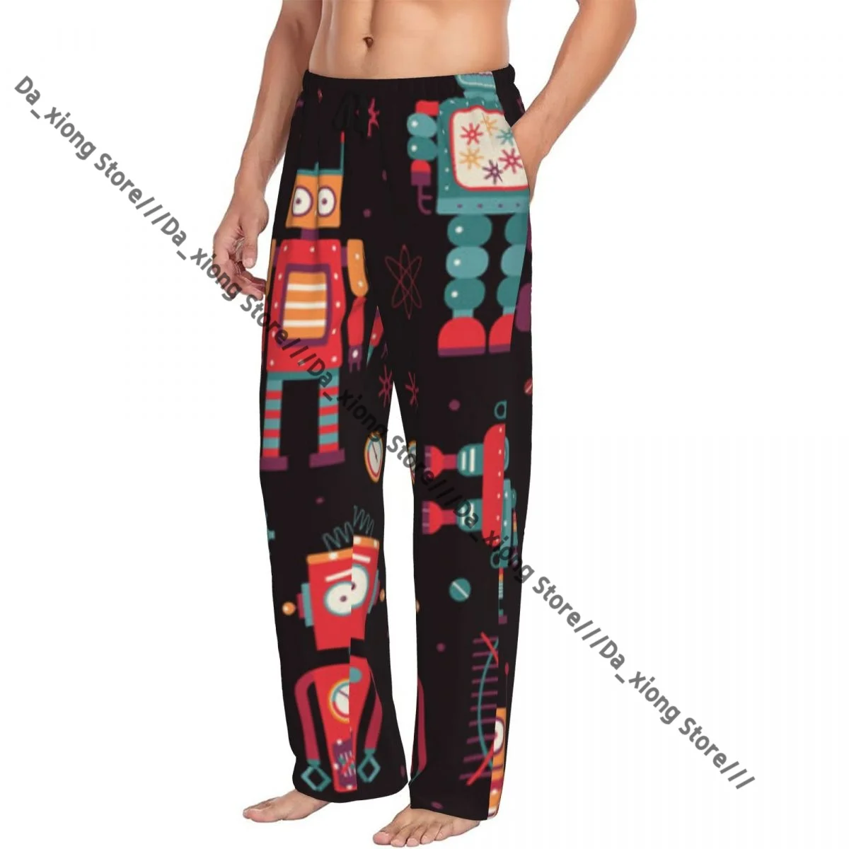 Men's Casual Pajama Sleeping Pants Retro Toys And Vintage Robots Pattern Lounge Loose Trousers Comfortable Nightwear