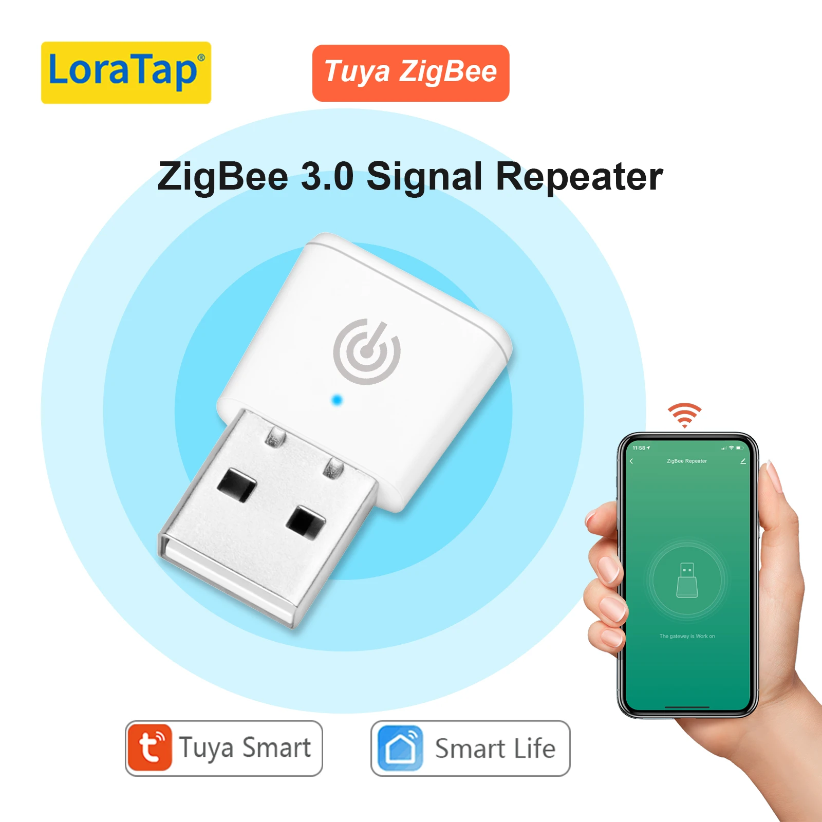 LoraTap Tuya Smart Life ZigBee USB Signal Extension Repeater MINI Mesh Size Gateway Hub Need