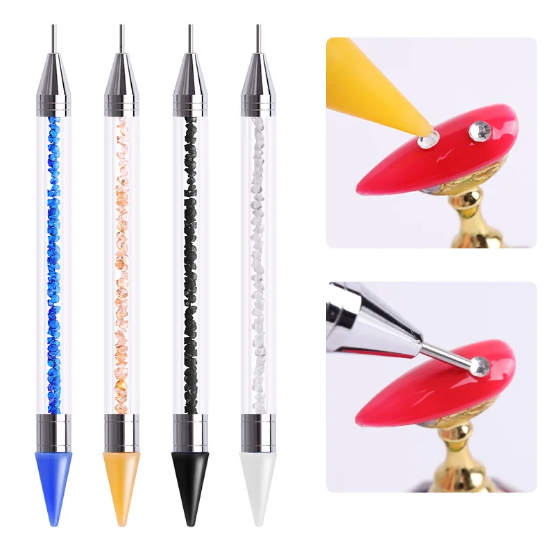 1PCS อะคริลิค Double HEAD Rhinestone Picker Dotting ปากกาคริสตัลลูกปัด Handle WAX ดินสอเล็บเจาะปากกาเล็บเครื่องมือ # 5