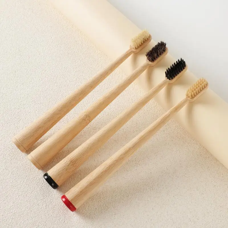New 1Pc/4Pcs Horse Bristle Bamboo Toothbrush Luxurious Soft Quick Dry Biodegradable Plastic Nylon Free