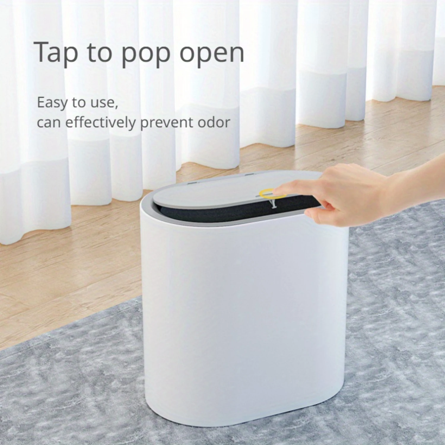 Stylish White Plastic Trash Bin with Hassle-Free Clamshell Top - Slim Roller, Space-Efficient Design for Household, Perfect for