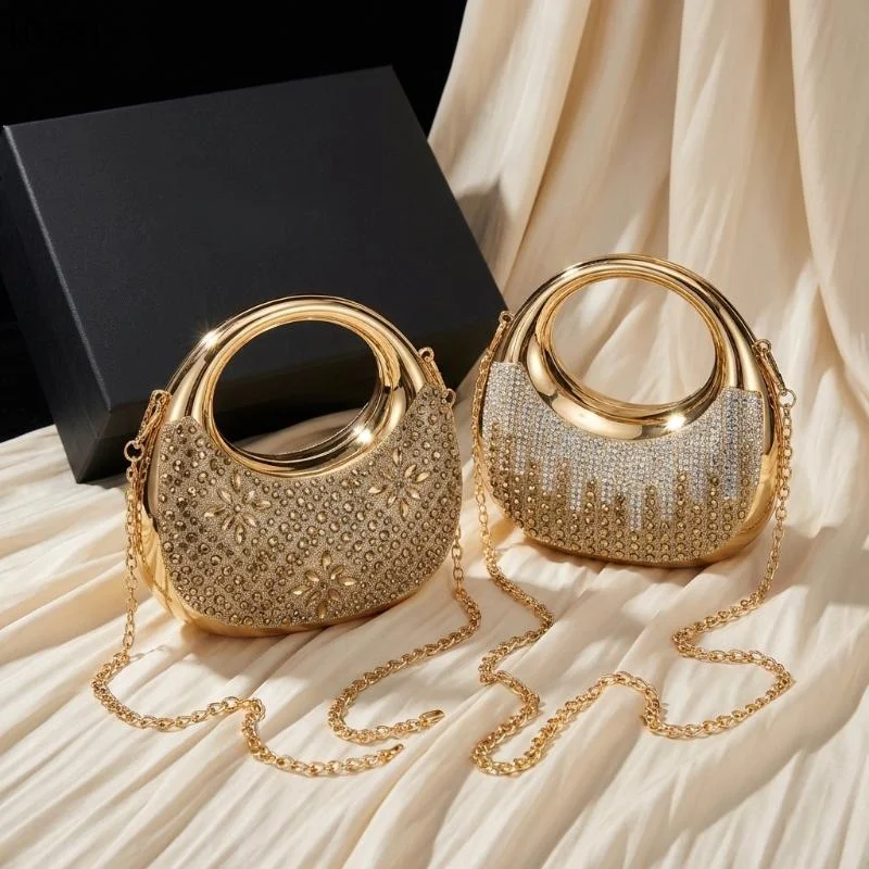 1Pcs Rhinestone Purses And Handbags Mini Golden Evening Bag Luxury Shoulder Bags Funny Party Wedding Acrylic Clutch Purse[G32]