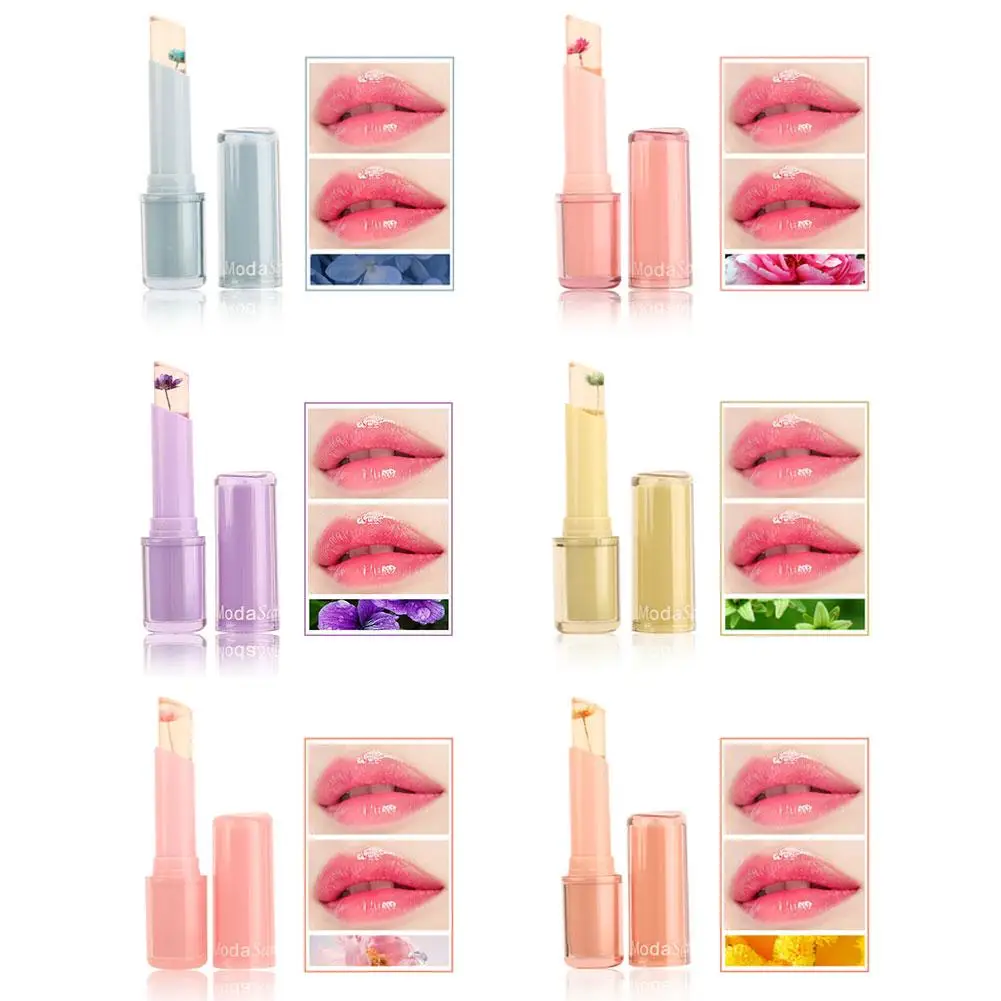 New Dried Flower Color Changing Lipstick Moisturizing Crystal Long Lipstick Lip Jelly Lasting Cosmetics Pink Clear Gloss S9w2