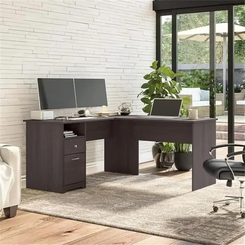 Modern L-Shaped Computer Desk with Drawers Wire Management File Storage Solution