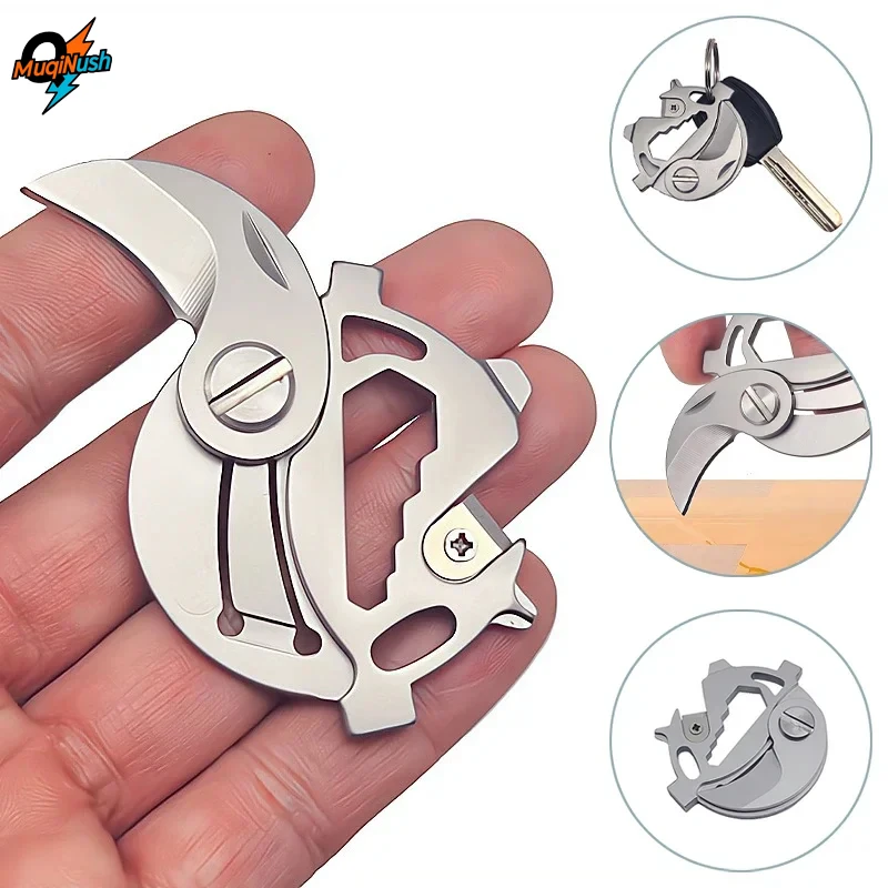 

MuqiNush Outdoor Multifunctional Mini Pocket Knives Screwdriver Rope Cutter Keychain Stainless Steel Folding Blade Knife Keyring