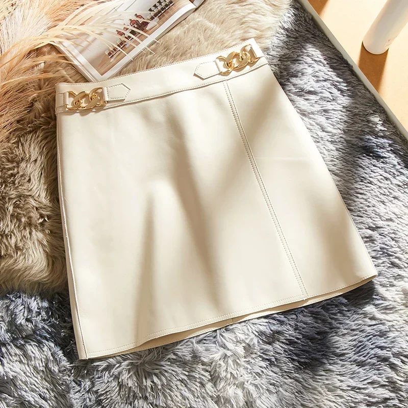 Genuine Leather Skirt for Women High Waist Hip Skirt Korean Style Black Skirts Real Sheepskin Short Skirts Pure Leather Skirt