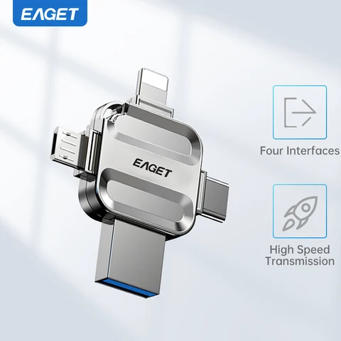 Eaget 4 in 1 Mini USB Flash Drive USB Type C Mirco B Lighting to USB…