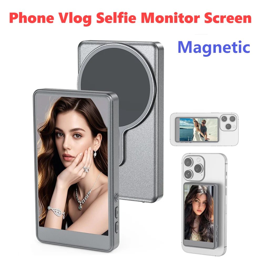 شاشة مراقبة سيلفي لمدونة الفيديو المغناطيسية، شاشة سيلفي لاسلكية، شاشة كاميرا خلفية خلفية لصور السيلفي، حامل مغناطيسي للبث المباشر
