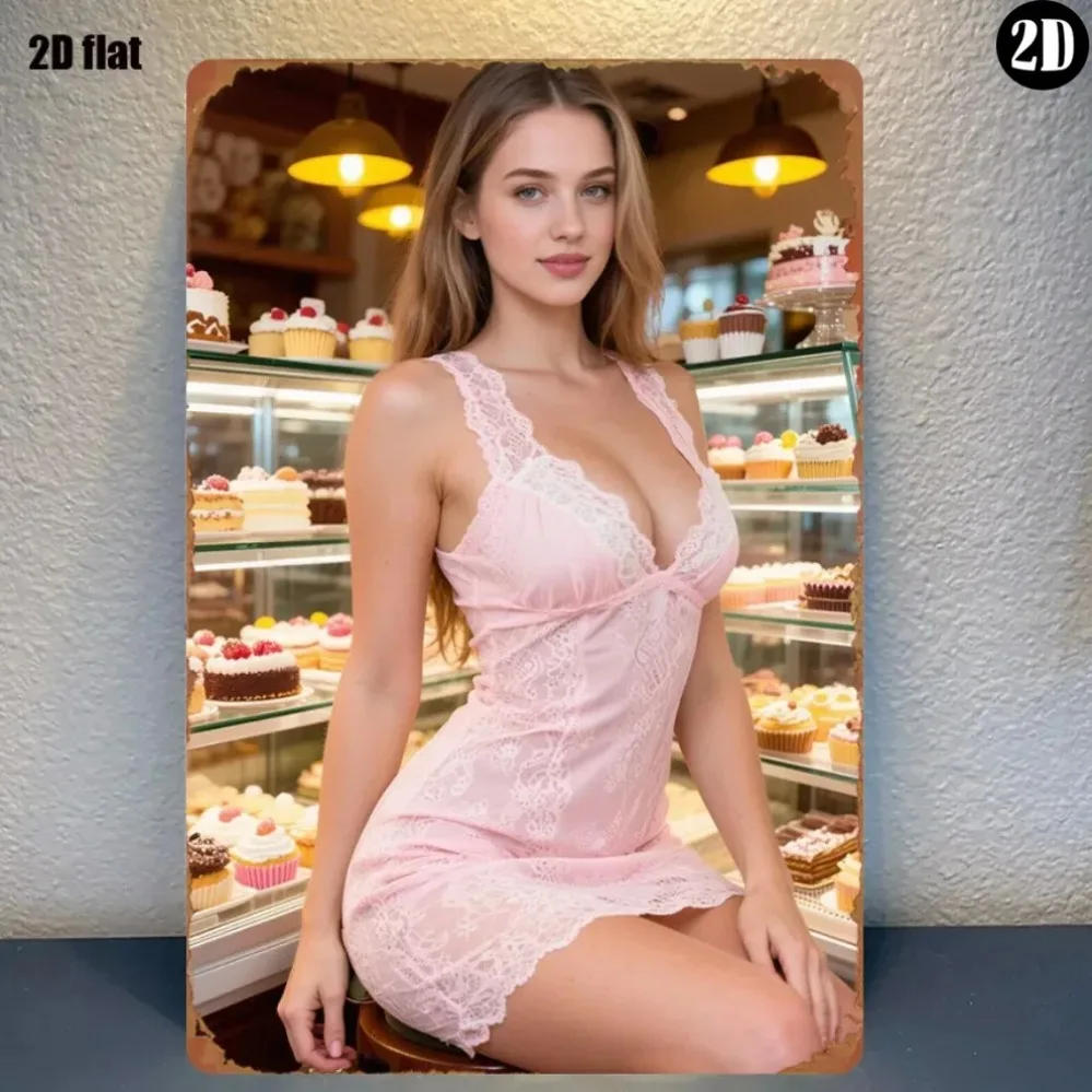 Countryside Bakery Decor Metallschild mit süßem rosa Spitzenkleid, 20,3 x 30,5 cm, 2D-Wandkunst im Landhausstil für Küche, Party, Zuhause, Raumdekoration